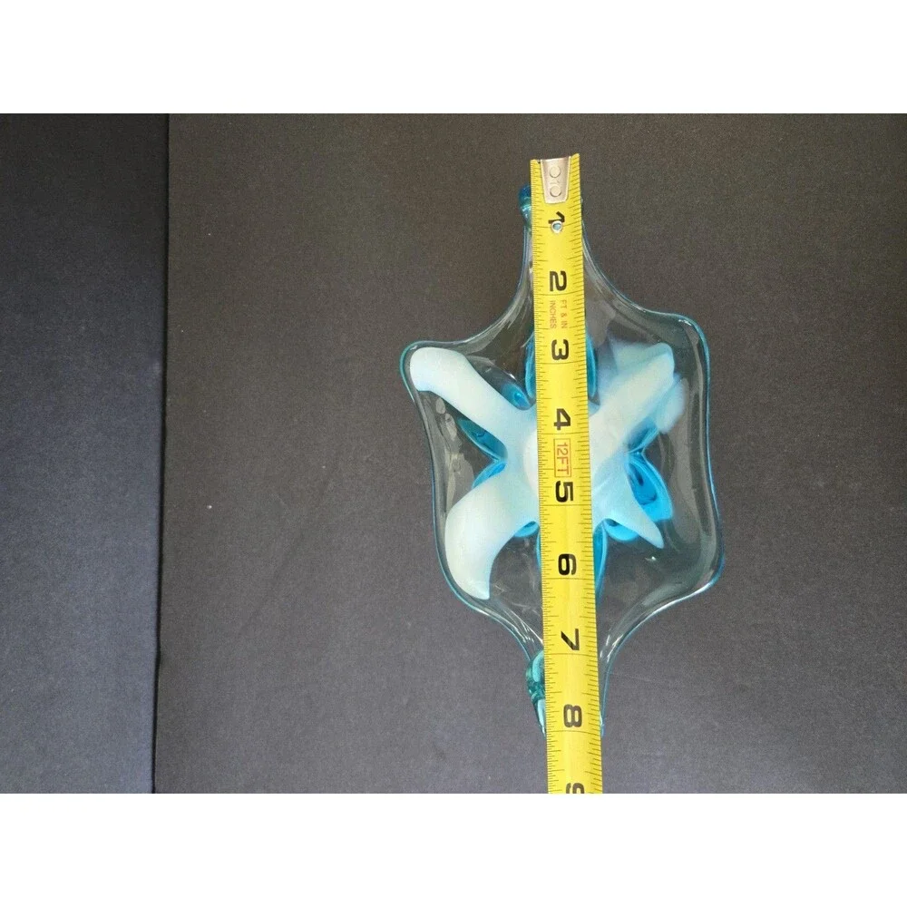 Vintage Aqua Blue & White Starfish Glass Centerpiece Bowl Freeform Retro Decor